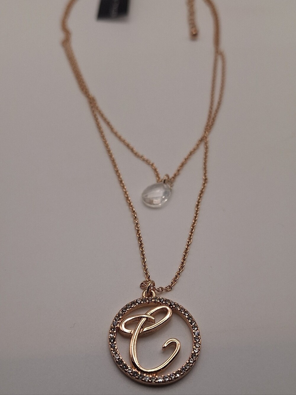 Madison Rose Gold Layered Initial 'C' Necklace with Clear Crystal